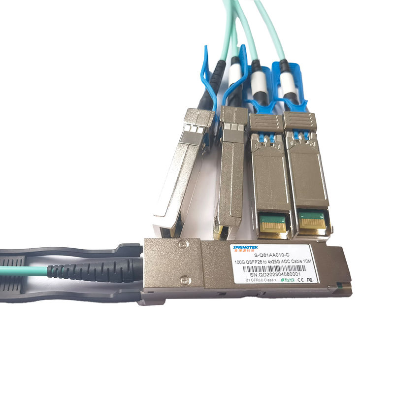 100G QSFP28 к оптическому кабелю проламывания 4x25G SFP28 активному   кабель приемопередатчика 100Gbase AOC 10m 20m